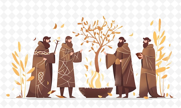 PSD druids performing nature magic design is celtic inspired inc flat illustration festival theme art