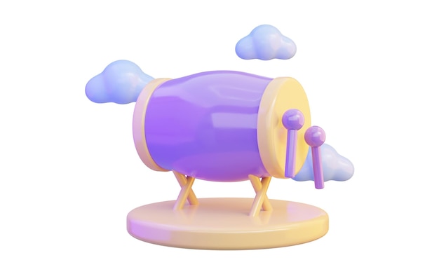 drum icon with cloud on white background 3d render concept for Ramadan Kareem Eid festival