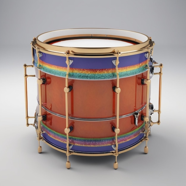 a drum with a rainbow on the bottom