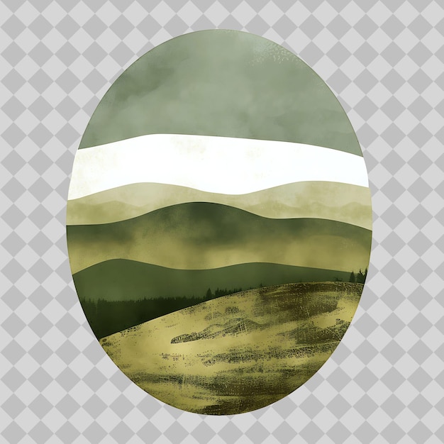 Drumlin Hills Inside a Silhouette Oval Landscape Is Hilly Wi PNG Watercolor Art Designs