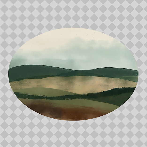 Drumlin Hills Inside a Silhouette Oval Landscape Is Hilly Wi PNG Watercolor Art Designs