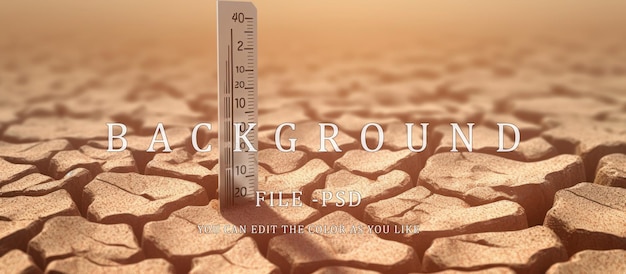 PSD dry earth with thermometer global warming and climate change conceptcracked ground background