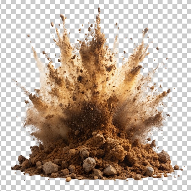 PSD dry soil explosion isolated on transparent background