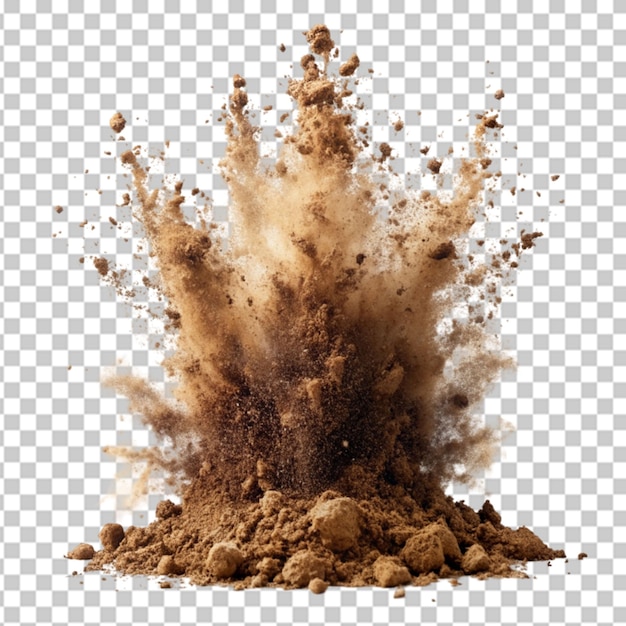 PSD dry soil explosion isolated on transparent background