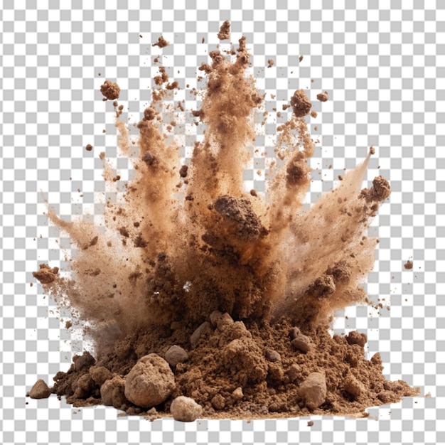 PSD dry soil explosion isolated on transparent background