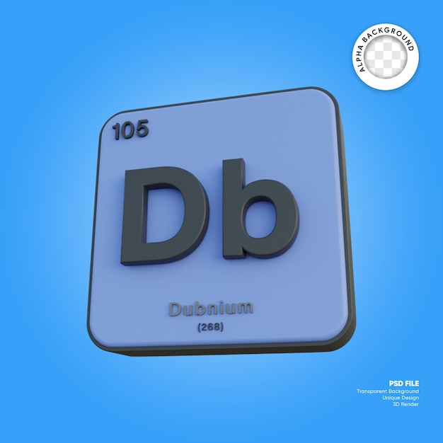 Dubnium chemical element periodic table 3d render