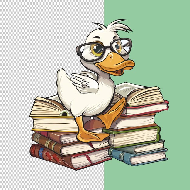 PSD a duck librarian with glasses isolated on a transparent background