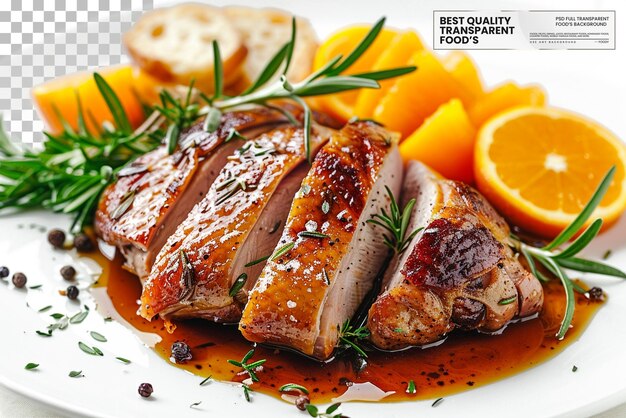 PSD duck lorange roast duck served with a sweet and tangy orange sauce on transparent background