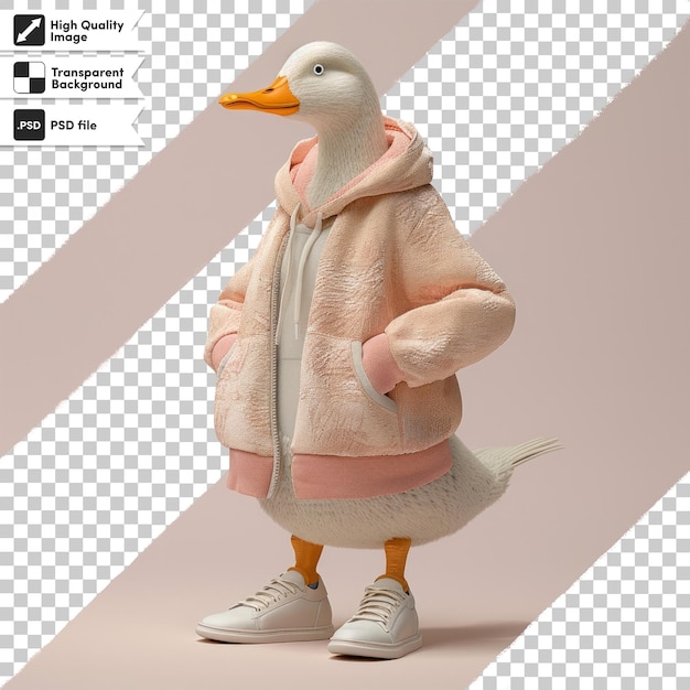 PSD a duck wearing a jacket with a pink hoodie on it