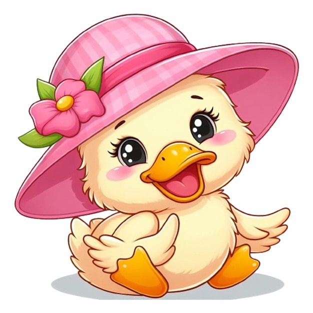 PSD a duck wearing a pink hat with a pink flower on it