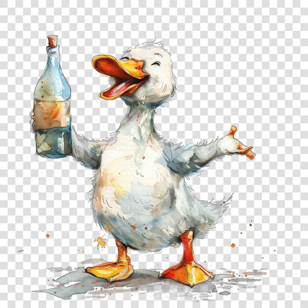 PSD duck with bottle nuresery watercolor