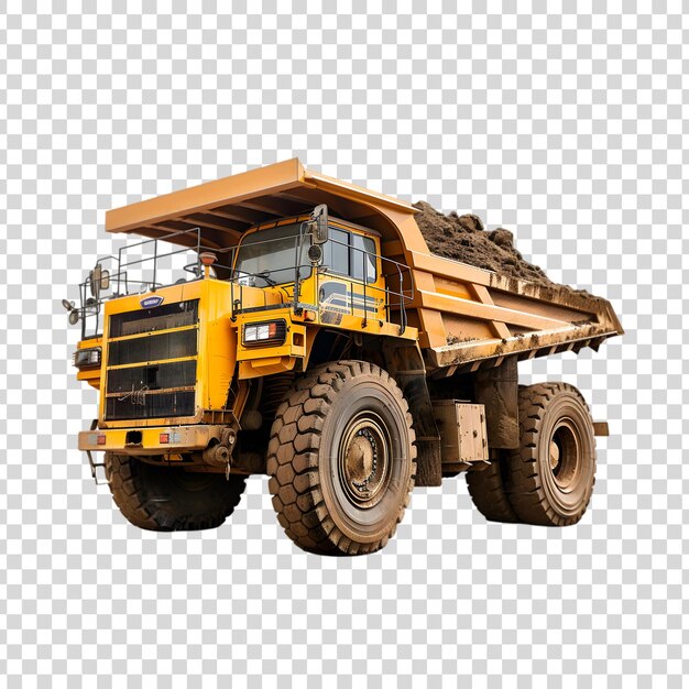 PSD dump truck with dirt isolated on a transparent background