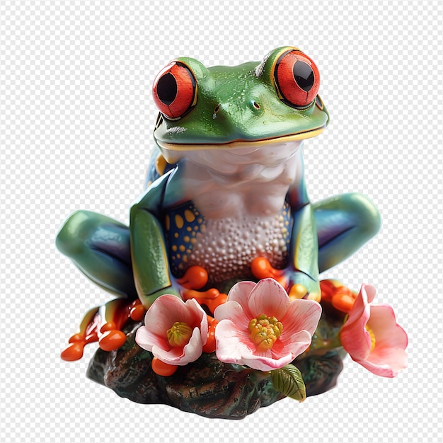 dumpy frog on flower tree on isolated transparent background