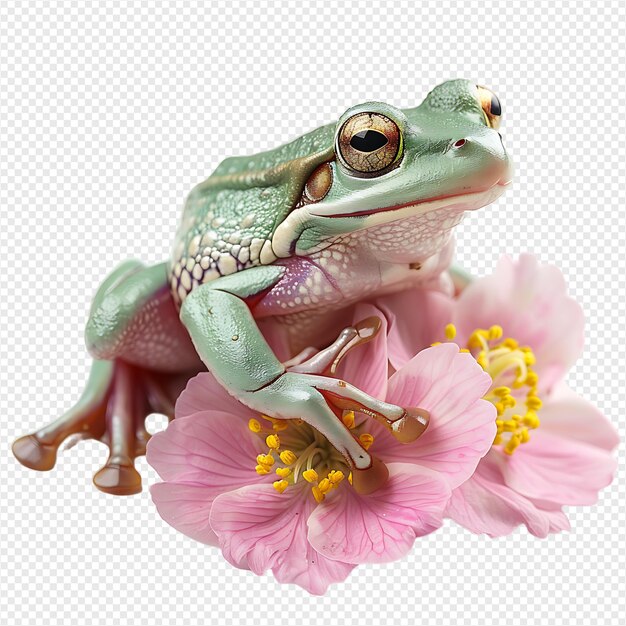 dumpy frog on flower tree on isolated transparent background