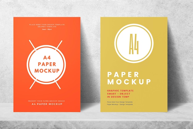 Duo Creative Paper Mockup with Leaning Effect on Grey Texture Background