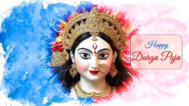 PSD durga puja poster of a goddess on her face on a watercolor background