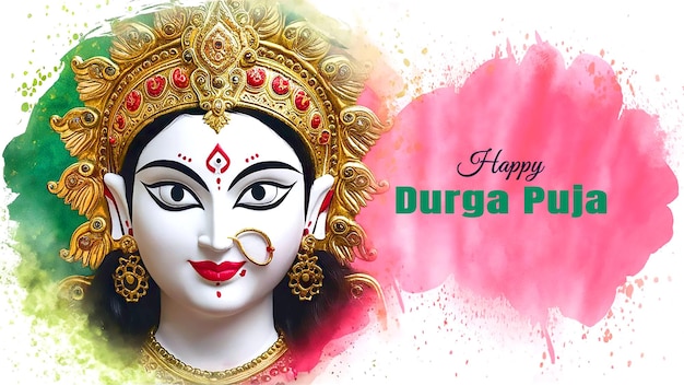 PSD durga puja poster of a goddess on her face on a watercolor background