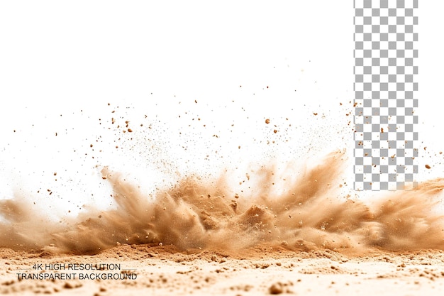 Dust flying sand low angle center rough sand particles on transparent background