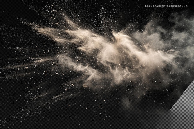 Dust sand cloud with stones and flying dusty particles on transparent background