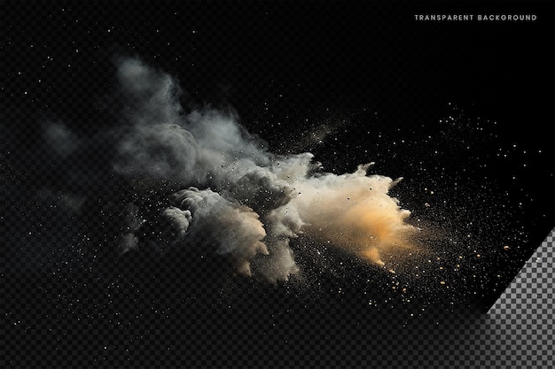 Dust sand cloud with stones and flying dusty particles on transparent background