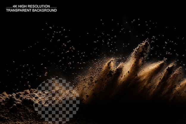 PSD dust sand clouds set with stones and flying dusty particles on transparent background