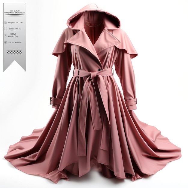 PSD a dusty pink trench coat with a waterresistant finish on a transparent background