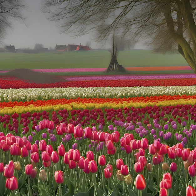 PSD dutch rural tulip fields countryside landscape