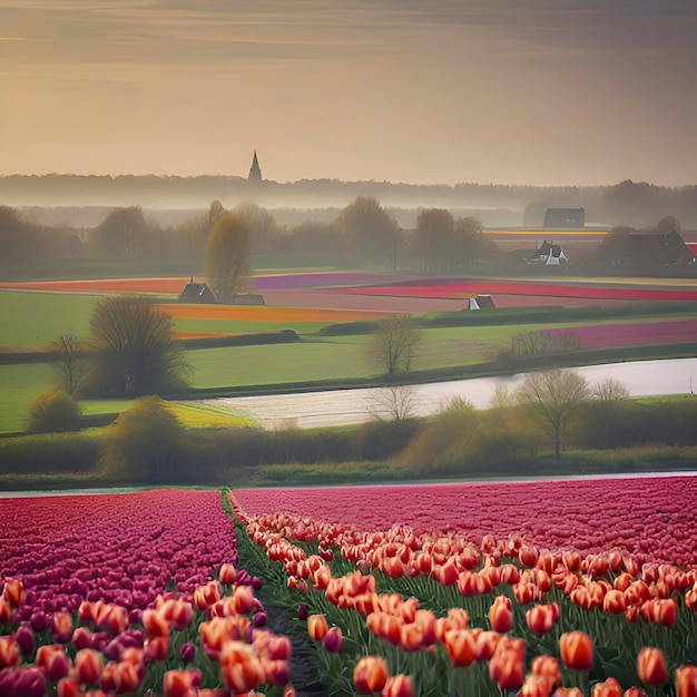 PSD dutch tulip fields countryside landscape