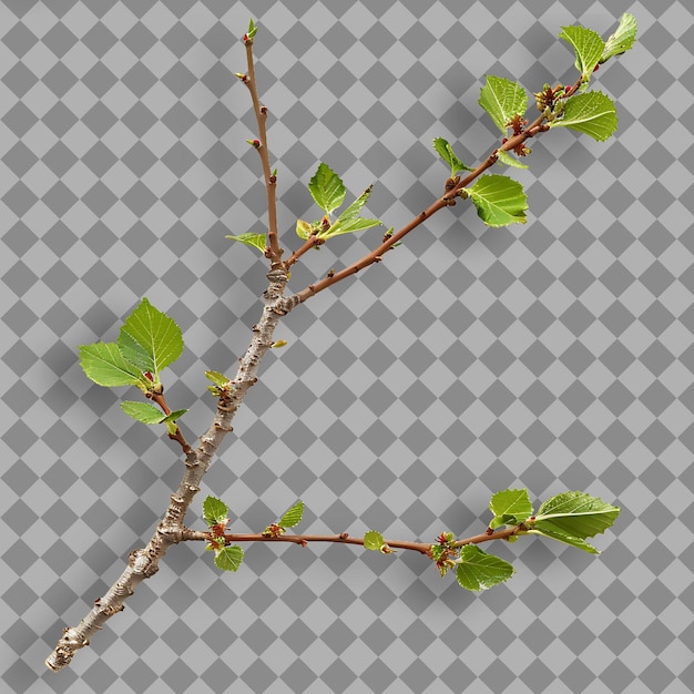 PSD dwarf birch branch short and twisted with papery bark small isolated tree branch on clean bg