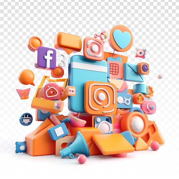 PSD dynamic 3d illustration of social media marketing strategies