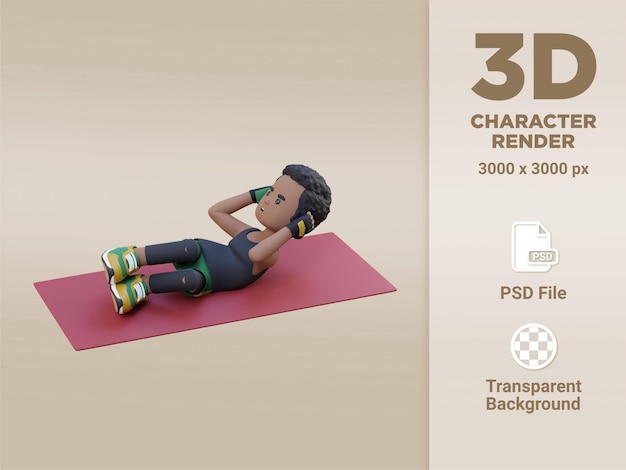 Dynamic 3D Sporty Male Character Engaging in Abs Side Crunch Workout at the Gym