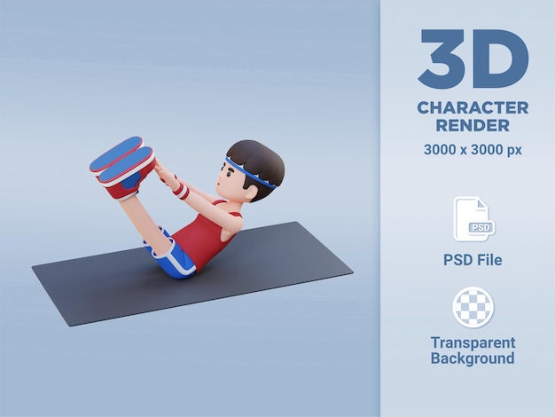 Dynamic 3D Sporty Male Character Performing Abs V Ups Workout at the Gym