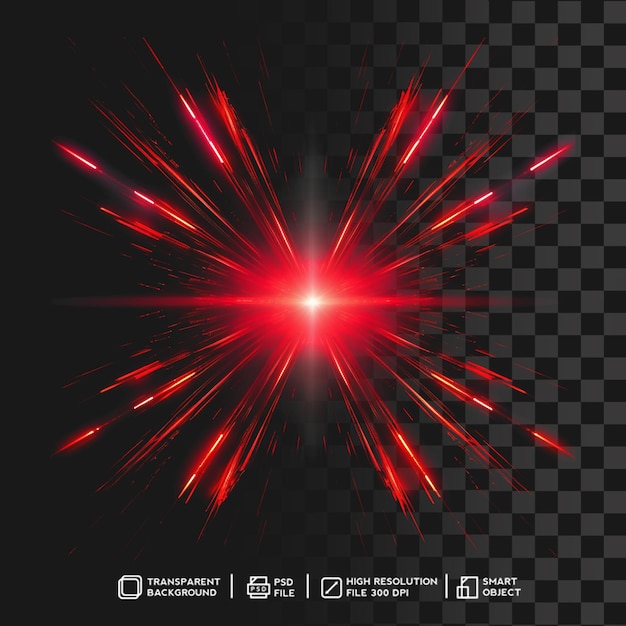 PSD dynamic burst of radiance vibrant red light effect on isolated transparent background