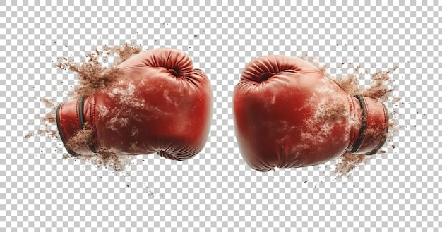 PSD dynamic clash of boxing gloves captured in suspended motion on transparent background