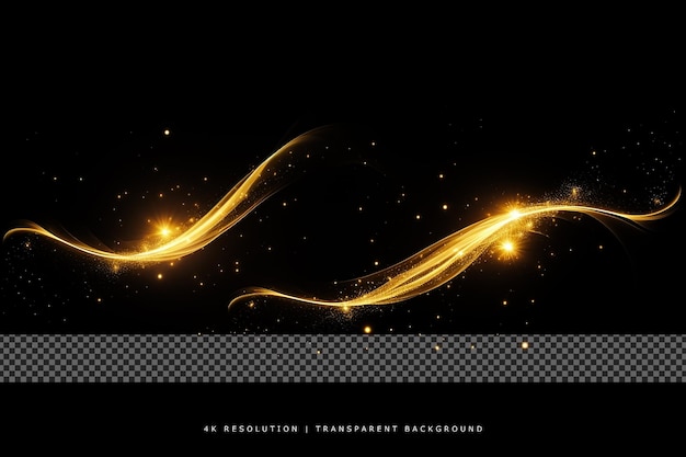 PSD dynamic golden shape with glitter particles in transparent background