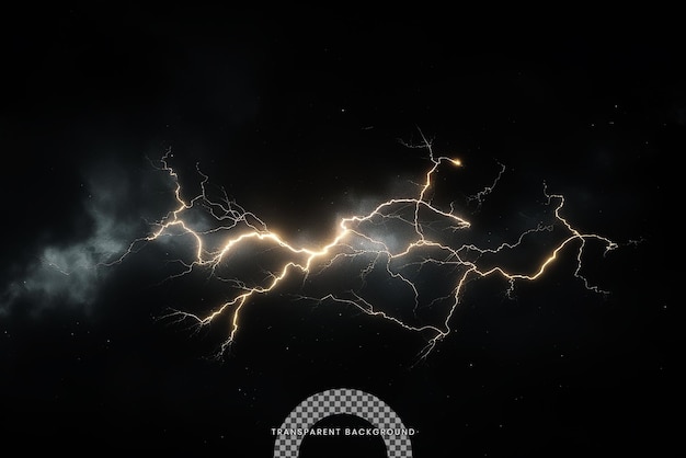 PSD a dynamic lightning strike with glowing particles on transparent background