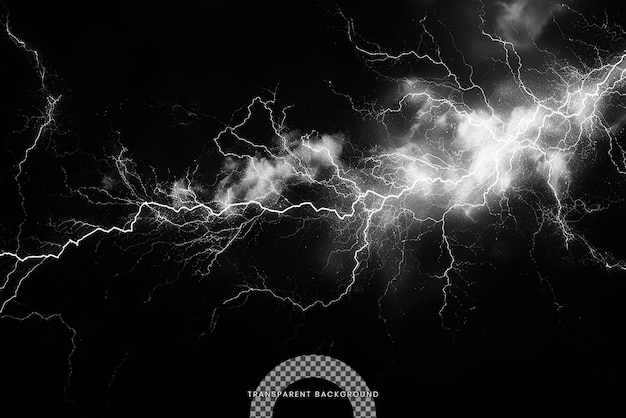 PSD a dynamic lightning strike with glowing particles on transparent background