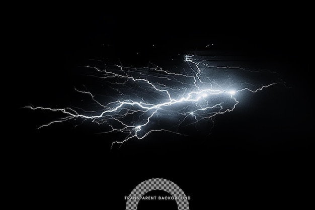 PSD a dynamic lightning strike with glowing particles on transparent background