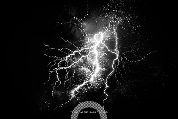 PSD a dynamic lightning strike with glowing particles on transparent background