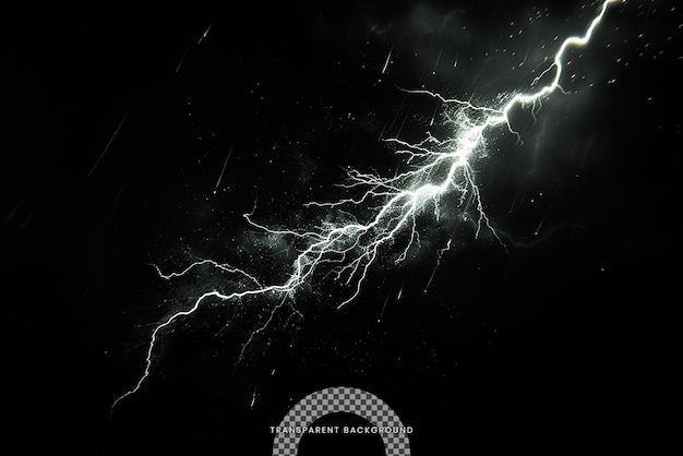 PSD a dynamic lightning strike with glowing particles on transparent background