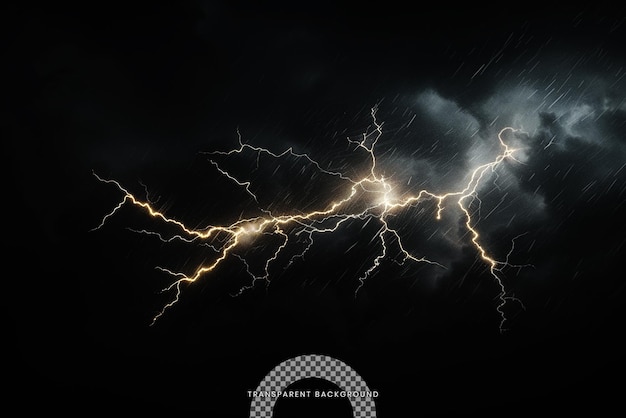 PSD a dynamic lightning strike with glowing particles on transparent background