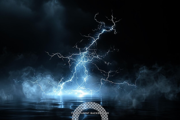 PSD a dynamic lightning strike with glowing particles on transparent background