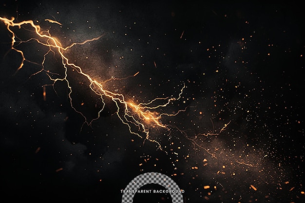 PSD a dynamic lightning strike with glowing particles on transparent background