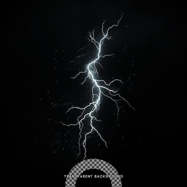 PSD a dynamic lightning strike with glowing particles on transparent background