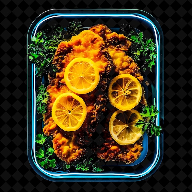 Dynamic Neon Chevrons Austrian Schnitzel in a Practical Pape PNG Neon Food Decor Y2K Collection