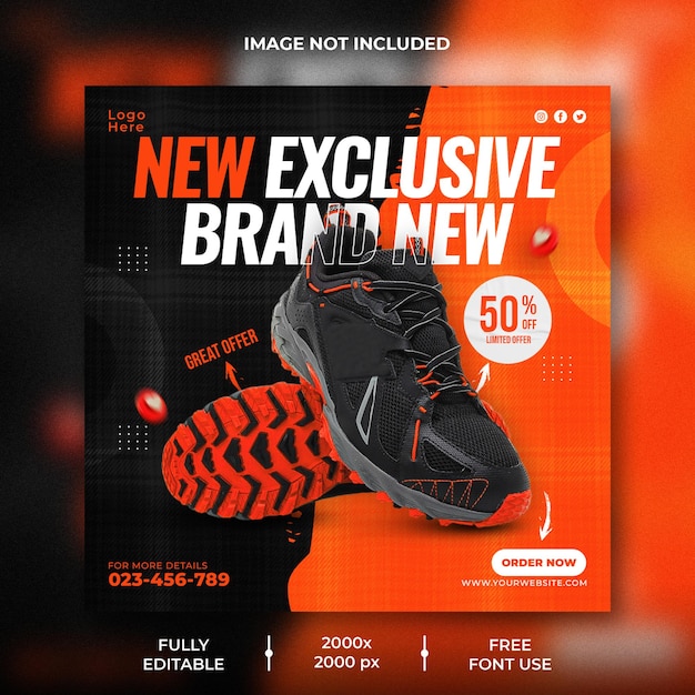 Dynamic sports shoes social media banner and instagram post template design