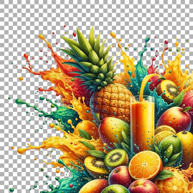 Dynamic Tropical Fruit Splash with Juice