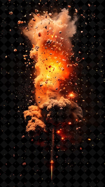 Dynamite Explosion With Tnt Sticks Burning Fuse and Flying R PNG Neon Effect on Dark Background