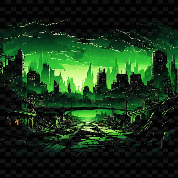 Dystopian Dystopian Cityscape Lines Post Apocalyptic Element Shape Y2K Neon Light Art Collections