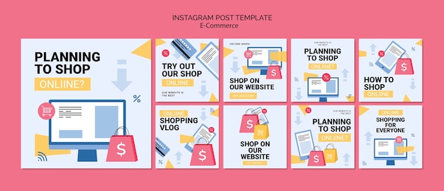 PSD e-commerce flat design instagram posts